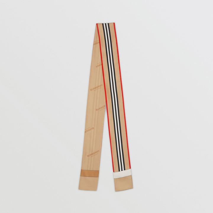 Burberry Burberry Icon Stripe Print Silk Skinny Scarf, Beige