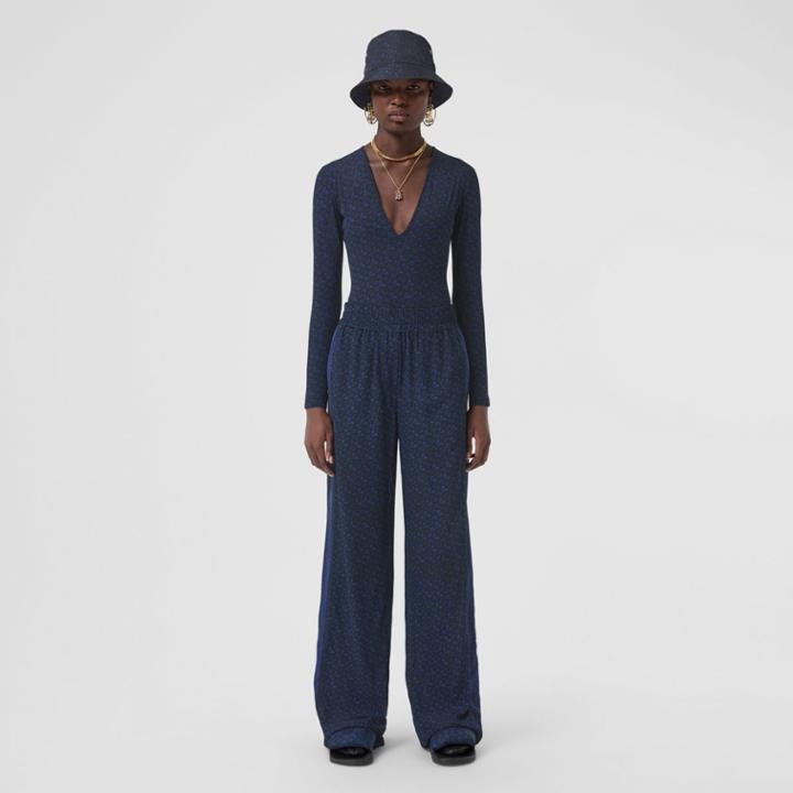 Burberry Burberry Monogram Stripe Print Silk Wide-leg Trousers, Size: 0