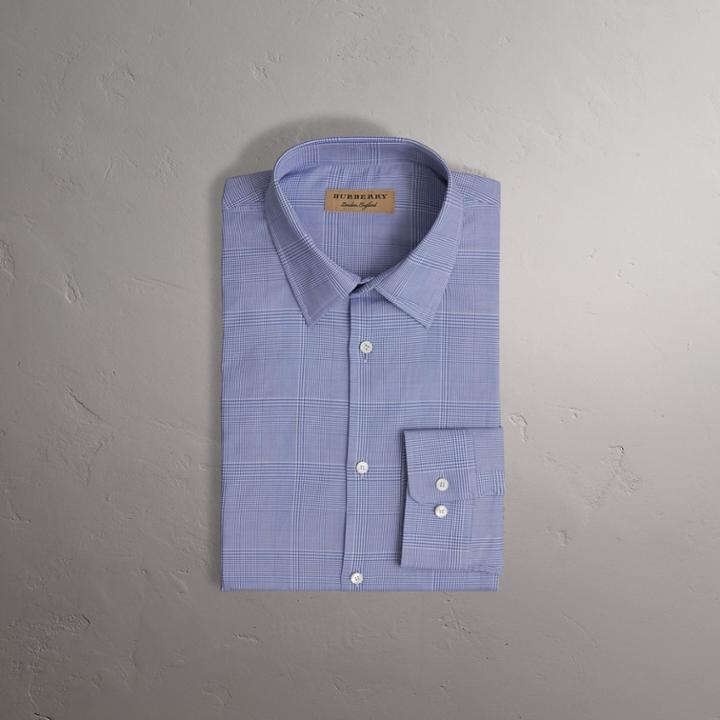 Burberry Burberry Modern Fit Check Cotton Shirt, Size: 17, Blue