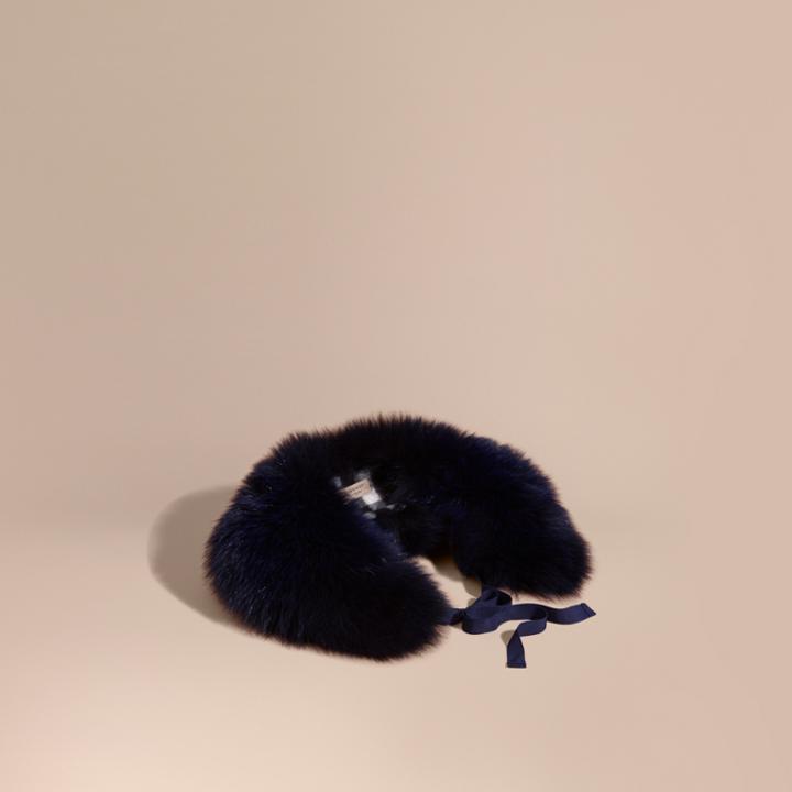 Burberry Burberry Fox Fur Collar With Check Cashmere Lining, Blue