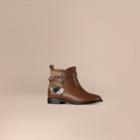 Burberry Burberry House Check Panel Leather Ankle Boots, Size: 27, Brown