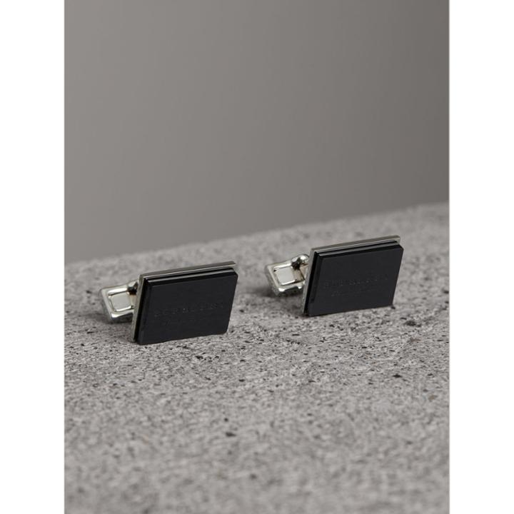 Burberry Burberry Engraved Enamel Cufflinks, Black