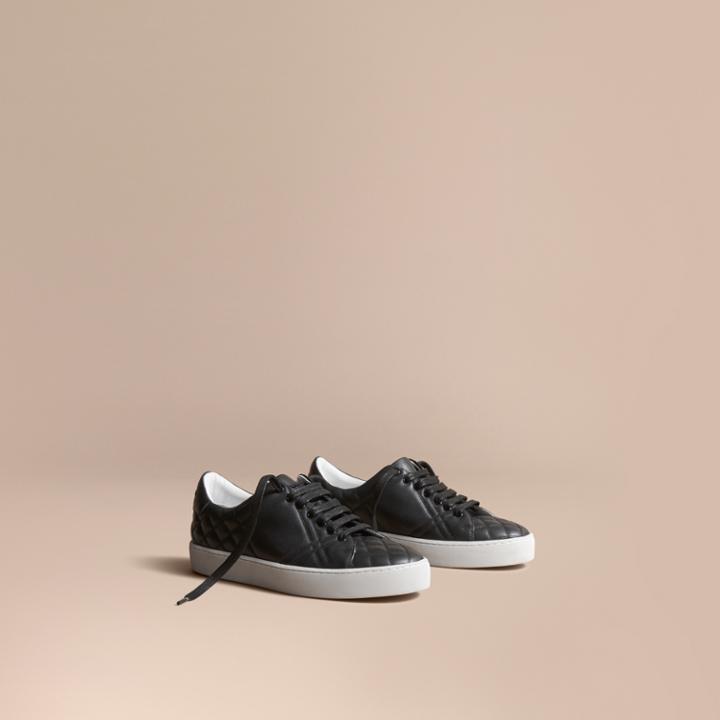 Burberry Burberry Check-quilted Leather Trainers, Size: 38, Black