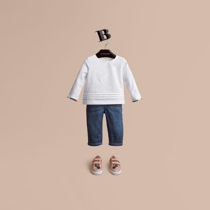 Burberry Burberry Pleat And Check Detail Cotton Top, Size: 2y, White