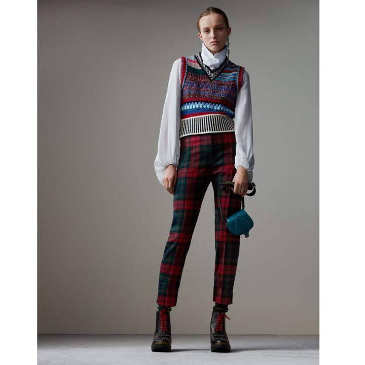 Burberry Burberry Tartan Wool High-waisted Trousers, Size: 04, Red