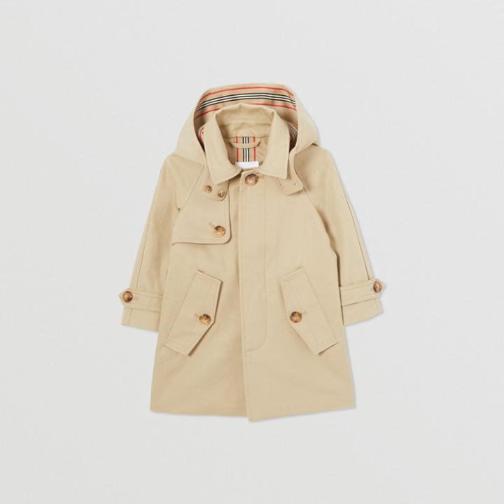 Burberry Burberry Childrens Detachable Hood Icon Stripe Trim Cotton Car Coat, Size: 12m, Yellow