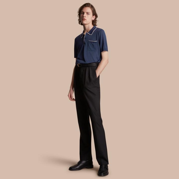 Burberry Burberry Tipped Detail Knitted Silk Polo Shirt, Size: M, Blue