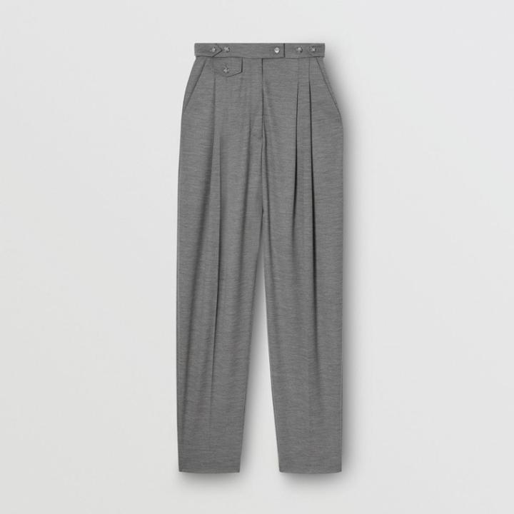 Burberry Burberry Cut-out Detail Wool Jersey Tailored Trousers, Size: 04, Grey