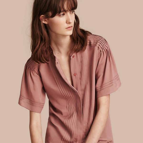Burberry Short-sleeved Pleat Detail Silk Blouse