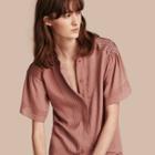 Burberry Short-sleeved Pleat Detail Silk Blouse