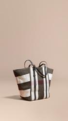 Burberry Striped Canvas Tote With Leather Trim