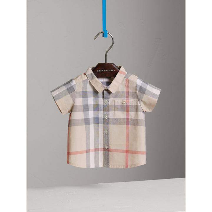 Burberry Burberry Washed Check Cotton Short Sleeve Shirt, Size: 9m, Beige