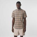Burberry Burberry Short-sleeve Small Scale Check Stretch Cotton Shirt, Size: Xs, Beige