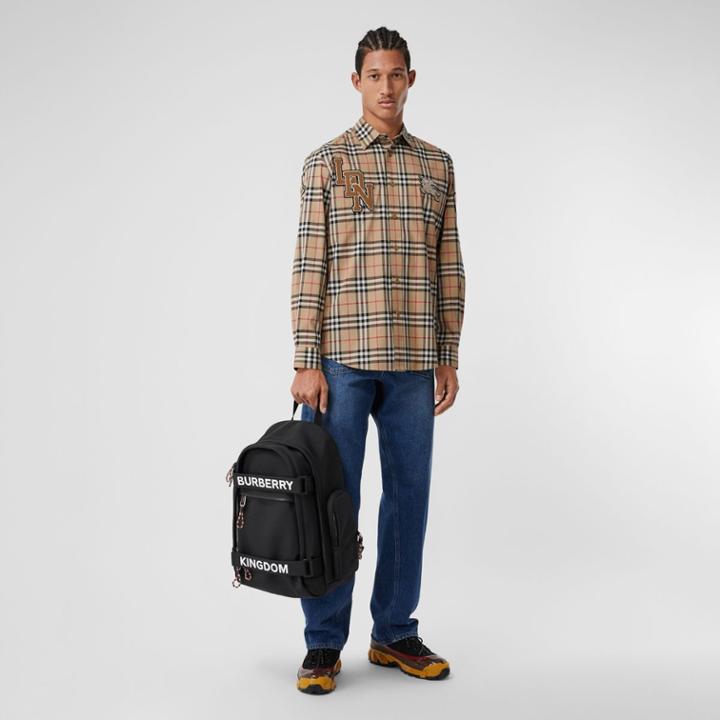 Burberry Burberry Classic Fit Logo Graphic Vintage Check Cotton Shirt, Beige