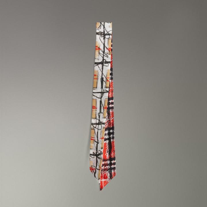 Burberry Burberry Scribble Check Silk Slim Scarf, Red