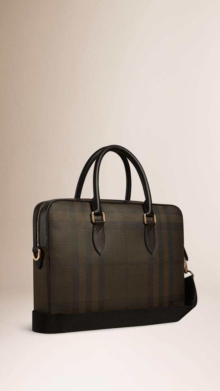 Burberry Burberry Leather Trim London Check Briefcase, Brown