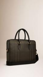 Burberry Burberry Leather Trim London Check Briefcase, Brown