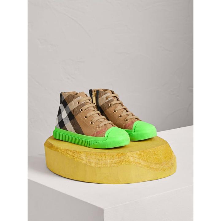 Burberry Burberry House Check And Leather Trainers, Size: 28