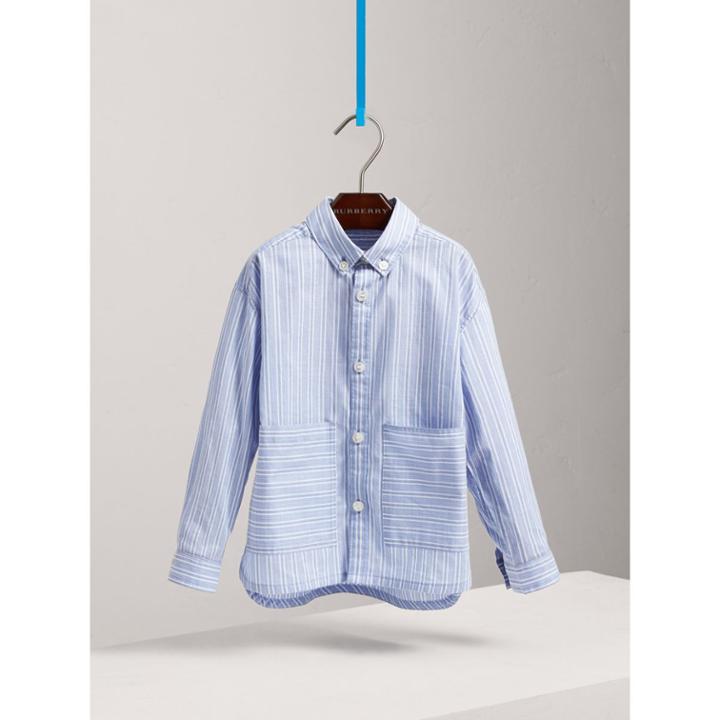 Burberry Burberry Contrast Pocket Cotton Shirt, Size: 6y, Blue