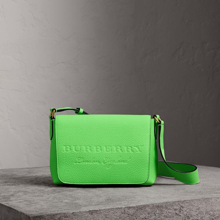 Burberry Burberry Small Embossed Neon Leather Messenger Bag, Green