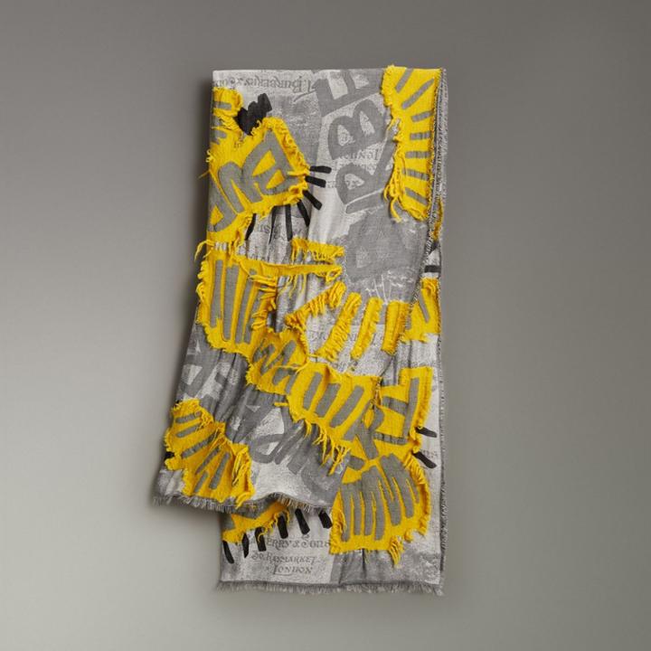 Burberry Burberry Graffiti Print Fil Coup Cotton Wool Modal Scarf, Yellow