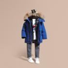 Burberry Burberry Fur-trimmed Down-filled Hooded Puffer Coat, Size: 10y, Blue