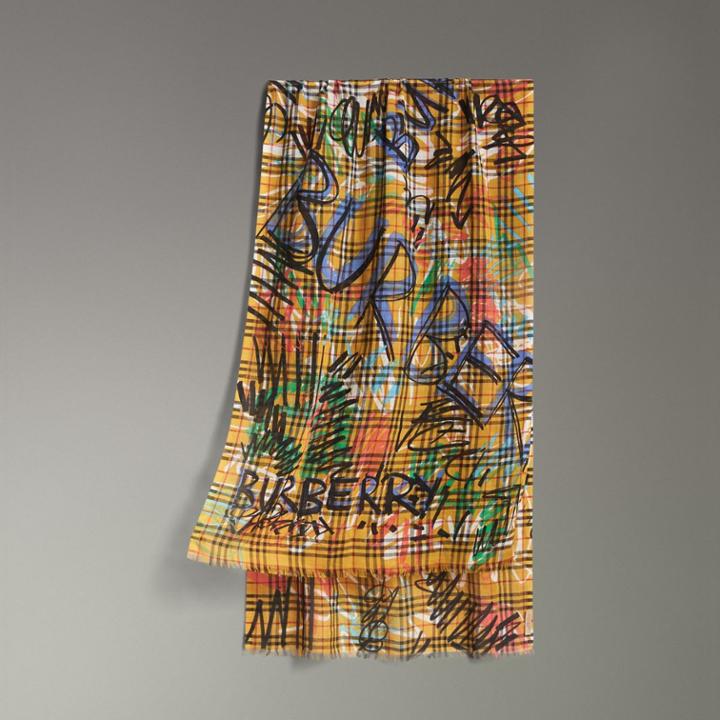 Burberry Burberry Graffiti Archive Scarf Print Wool Silk Cashmere Scarf, Black
