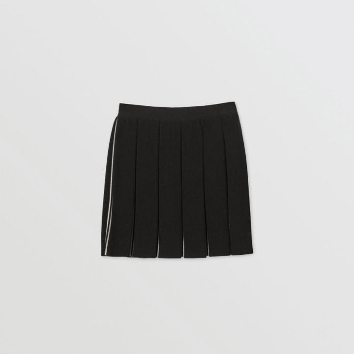 Burberry Burberry Childrens Icon Stripe Detail Wool Blend Pleated Skirt, Size: 10y, Black