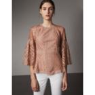 Burberry Burberry Bell-sleeve Floral And Check Lace Top, Size: 06, Pink