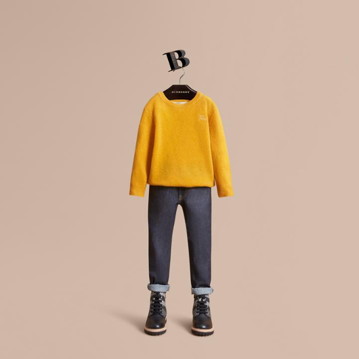 Burberry Burberry Check Elbow Patch Cashmere Sweater, Size: 12y, Yellow