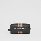Burberry Burberry Logo And Icon Stripe Print Leather Travel Pouch, Black