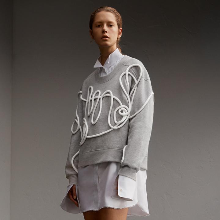 Burberry Burberry Unisex Brushed-back Jersey Sweatshirt With Rope Detail, Grey