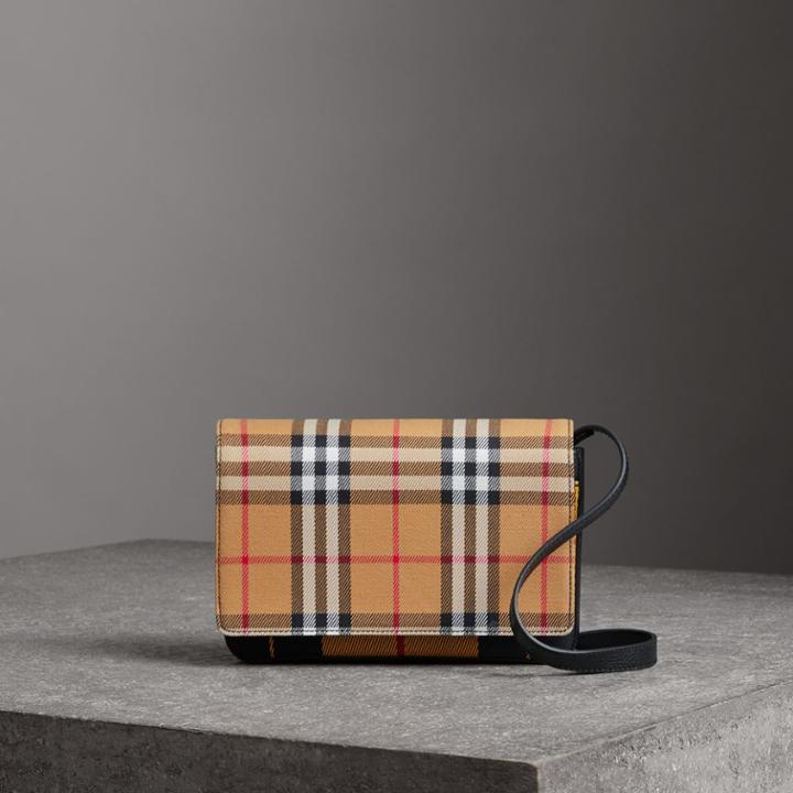 Burberry Burberry Tartan And Leather Wallet With Detachable Strap, Yellow