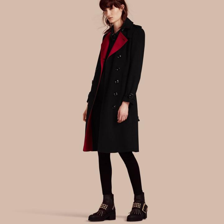 Burberry Burberry Slim Fit Cashmere Trench Coat, Size: 12, Black