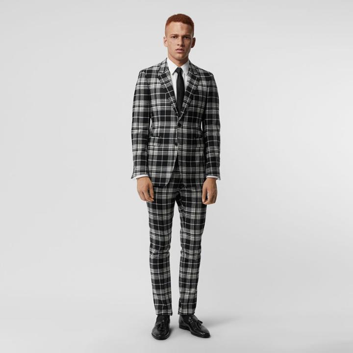 Burberry Burberry Classic Fit Tartan Wool Cashmere Tailored Jacket, Size: 34r, Black