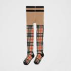 Burberry Burberry Childrens Check Intarsia Cotton Blend Tights, Size: 9y-10y, Beige