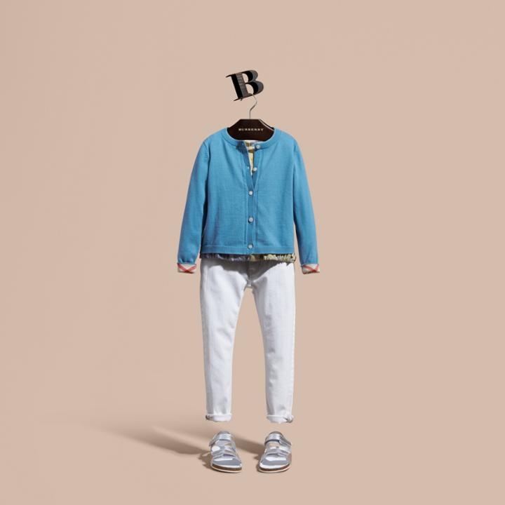 Burberry Burberry Check Cuff Cotton Knit Cardigan, Size: 14y, Blue