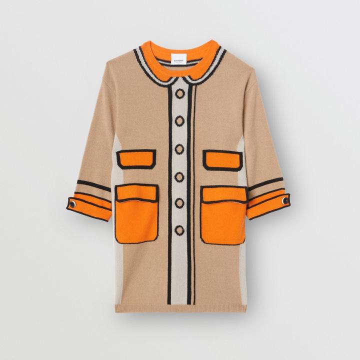 Burberry Burberry Childrens Trompe L'oeil Intarsia Cashmere Sweater Dress, Size: 8y, Beige