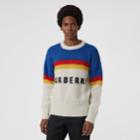 Burberry Burberry Striped Logo Intarsia Mohair Wool Blend Sweater, Blue