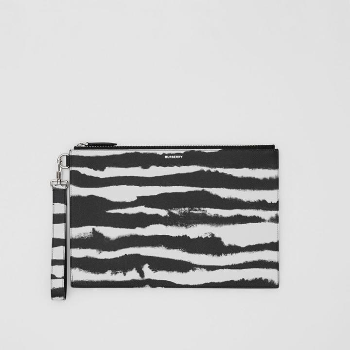 Burberry Burberry Watercolour Print Leather Zip Pouch, Black