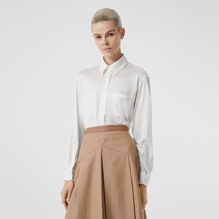 Burberry Burberry Silk Jersey Oversized Shirt, Size: 10, White