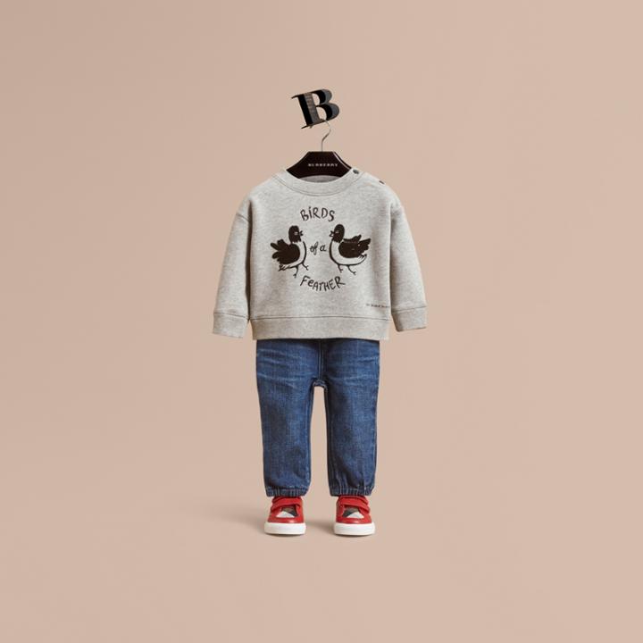 Burberry Burberry Birds Of A Feather Motif Cotton Sweatshirt, Size: 6m, Grey