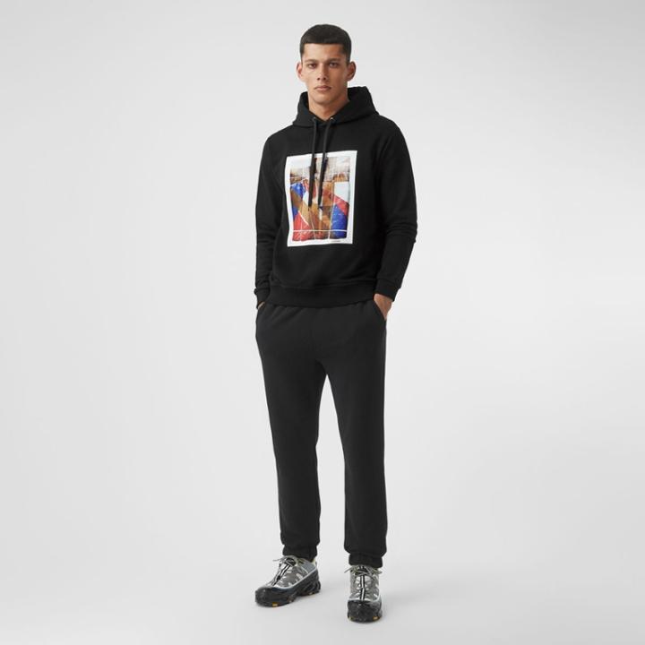 Burberry Burberry Tape Print Cotton Oversized Hoodie, Size: L, Black