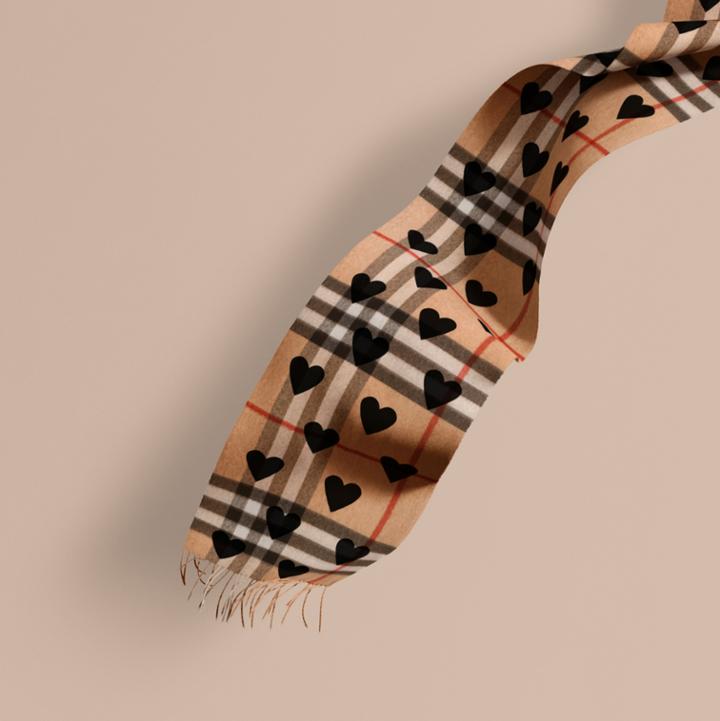 Burberry Burberry The Classic Cashmere Scarf In Check And Hearts, Black