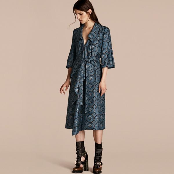 Burberry Wallpaper Print Silk Twill Wrap Trench Dress