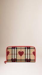 Burberry Horseferry Check And Hearts Ziparound Wallet