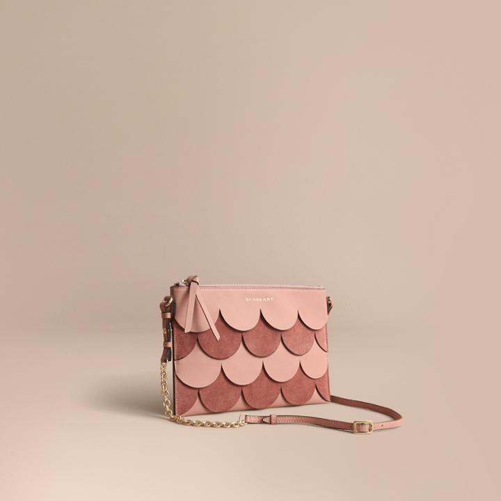 Burberry Burberry Two-tone Scalloped Leather And Suede Clutch Bag, Purple