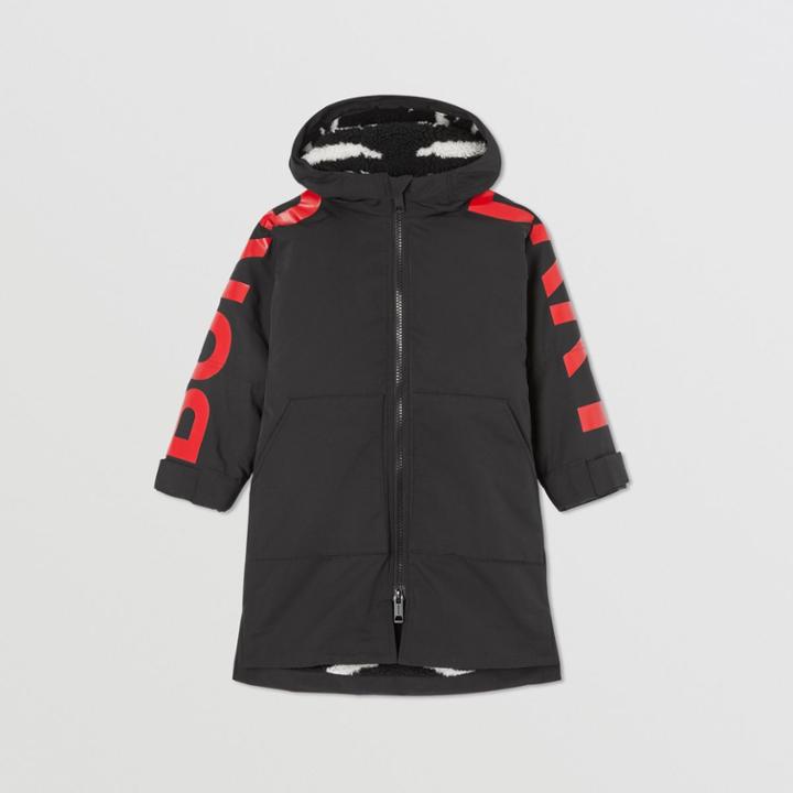 Burberry Burberry Childrens Zebra Jacquard Fleece-lined Logo Print Oversized Coat, Size: 14y