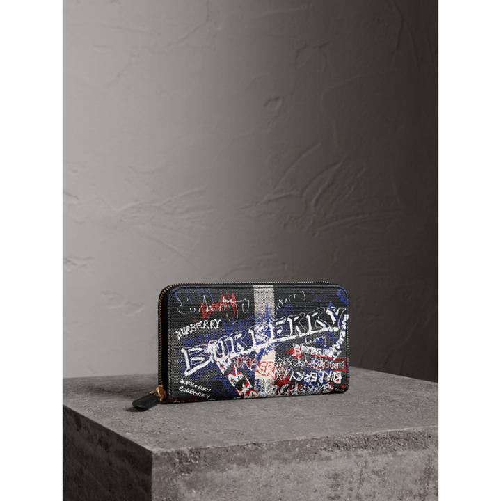 Burberry Burberry Doodle Print Coated Canvas Ziparound Wallet, Black
