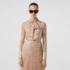 Burberry Burberry Deer Print Silk Chiffon Pussy-bow Blouse, Size: 02, Beige